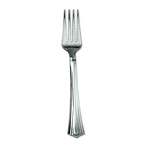 Heavyweight Plastic Forks, Reflections Design, Silver, 600/Carton