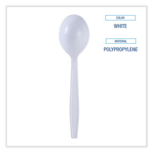 Heavyweight Wrapped Polypropylene Cutlery, Soup Spoon, Plastic, White, 1,000/Carton