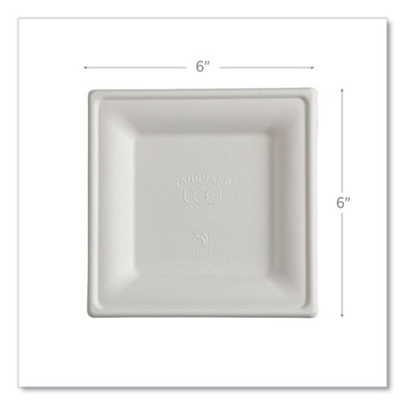 Vanguard Renewable and Compostable Sugarcane Plates, 6 x 6, White, 500/Carton