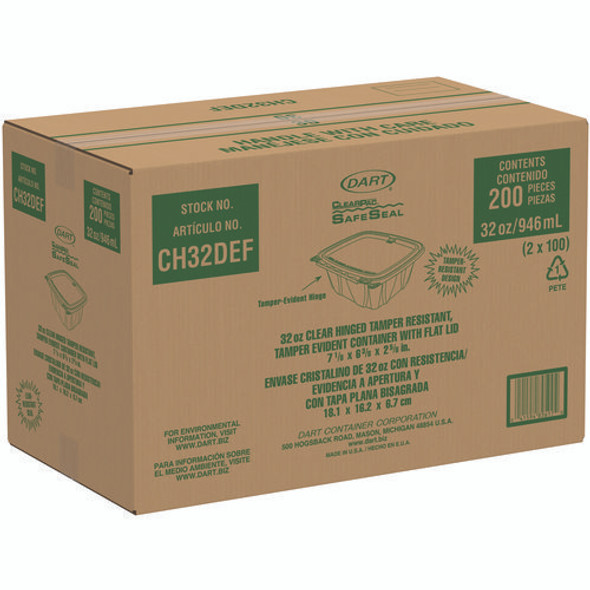 ClearPac SafeSeal rPET Tamper-Resistant/Evident Containers, Embossed Bottom, 32 oz, 6.37 x 7.15 x 2.58, Clear, 200/Carton
