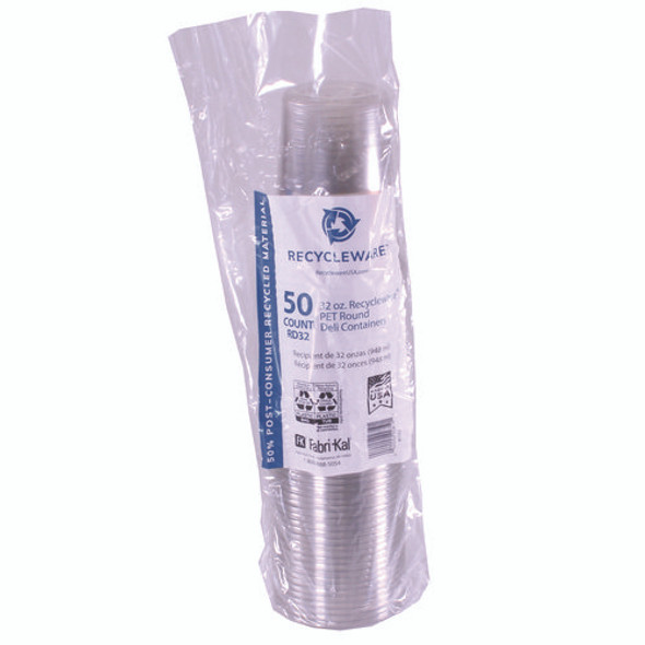 Recycleware Round Deli Container, 32 oz, 4.6" Diameter x 5.8" h, Clear, Plastic, 500/Carton