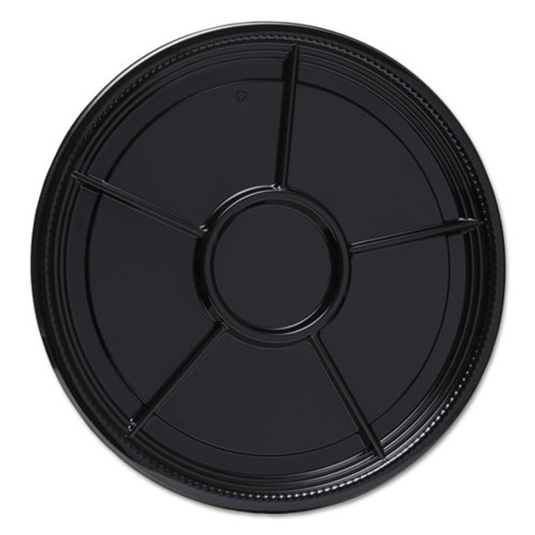 Caterline Casuals Thermoformed Platters, 6 Compartments, 16" Diameter, Black, Plastic, 25/Carton