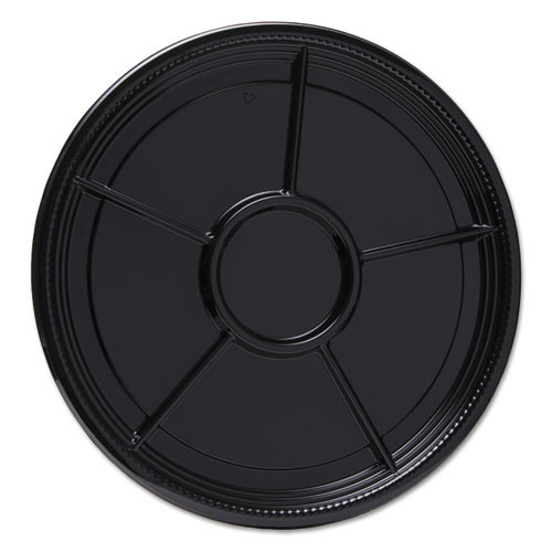 Caterline Casuals Thermoformed Platters, 6 Compartments, 16" Diameter, Black, Plastic, 25/Carton