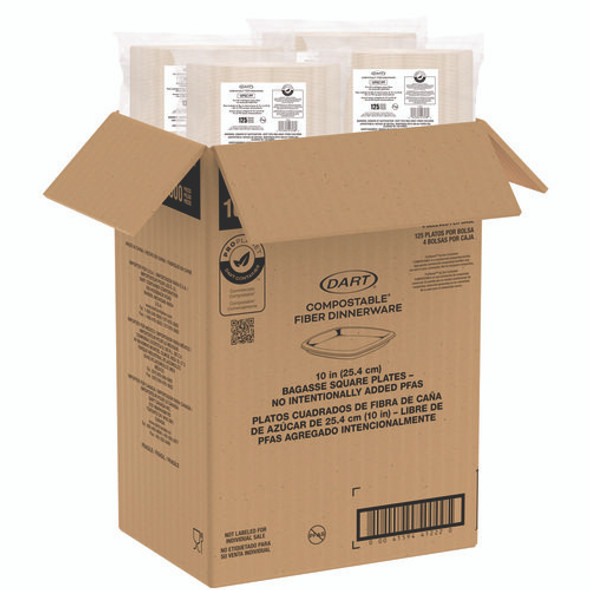 Compostable Molded Fiber Dinnerware, ProPlanet Seal, Plate, 10 x 10, Tan, 500/Carton