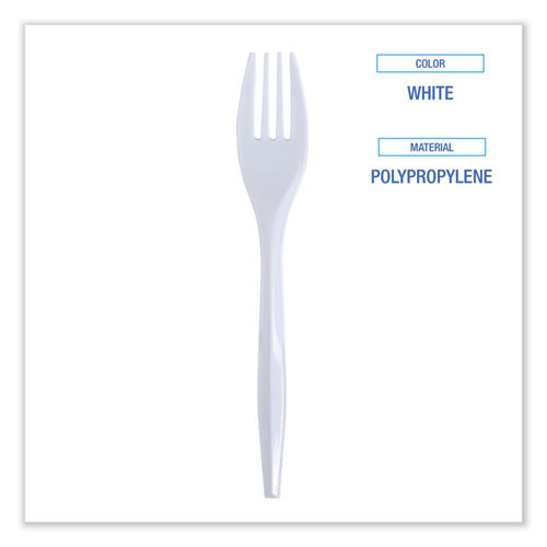 Mediumweight Wrapped Polypropylene Cutlery, Fork, Plastic, White, 1,000/Carton