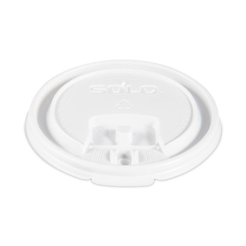 Lift Back and Lock Tab Lids for Paper Cups, Fits 8 oz Hot Cups, Plastic, White, 100/Sleeve, 10 Sleeves/Carton