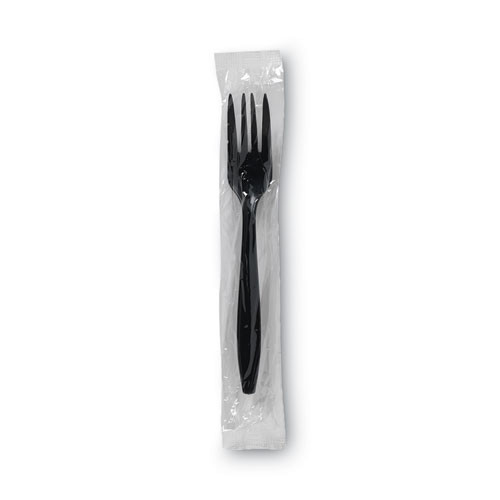 Individually Wrapped Heavyweight Forks, 6.88", Plastic, Black, 1,000/Carton