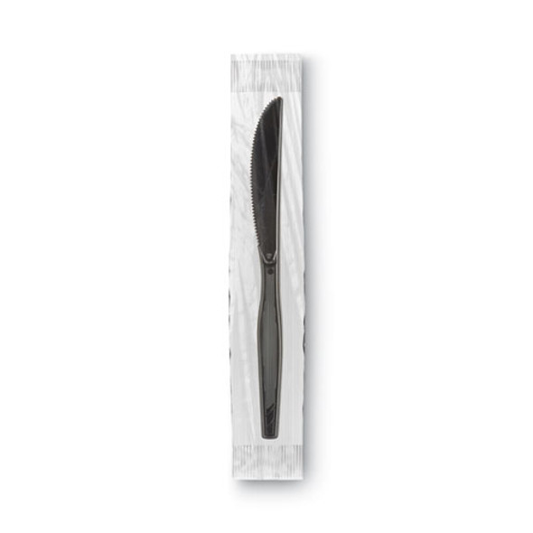 Grab'N Go Wrapped Cutlery, Knife, Plastic, Black, 90/Box Grab'N Go Wrapped Cutlery, Knife, Plastic, Black, 90/Box