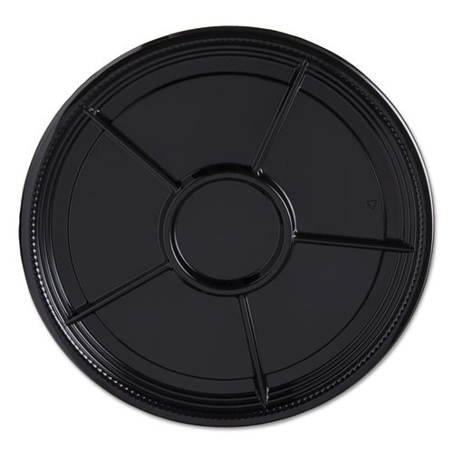 Caterline Casuals Thermoformed Platters, 6 Compartments, 12" Diameter, Black, Plastic, 25/Carton