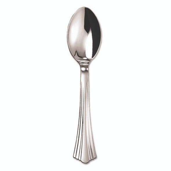 Heavyweight Plastic Spoons, Reflections Design, Silver, 600/Carton
