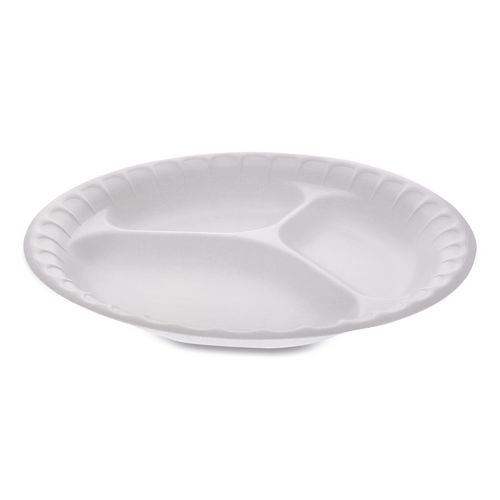 Placesetter Satin Non-Laminated Foam Dinnerware, 3-Compartment Plate, 9" dia, White, 500/Carton