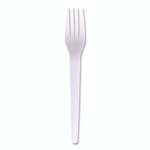 Plantware CPLA Cutlery, Individually Wrapped, Fork, White, 1,000/Carton