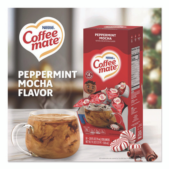 Liquid Coffee Creamer, Peppermint Mocha, 0.38 oz Mini Cups, 50/Box