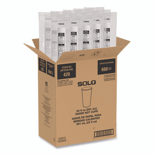 Recycled Content PCF Paper Hot Cups, ProPlanet Seal, 20 oz, White/Blue, 600/Carton