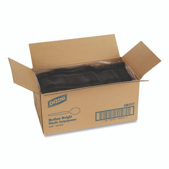 Mediumweight Polystyrene Cutlery, Soup Spoon, Plastic, Black, 1,000/Carton