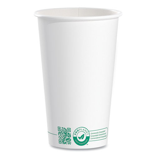 Compostable Paper Hot Cups, 16 oz, White/Green, 1,000/Carton