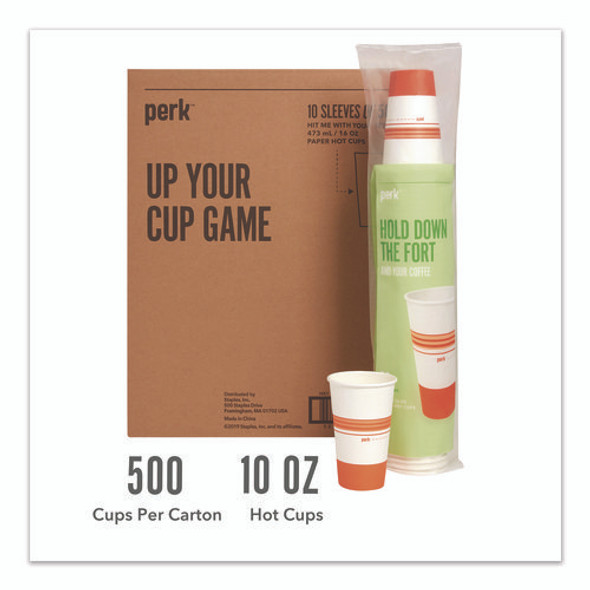 Paper Hot Cups, 16 oz, White/Orange, 500/Carton