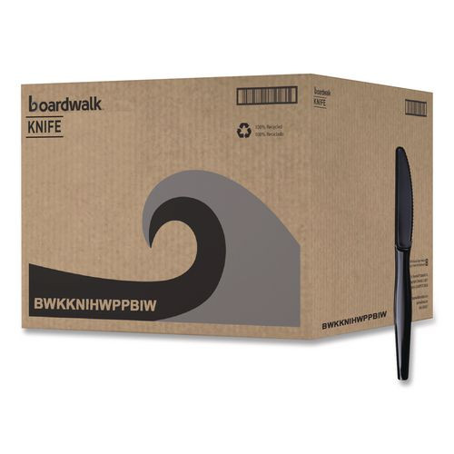 Heavyweight Wrapped Polypropylene Cutlery, Knife, Plastic, Black, 1,000/Carton