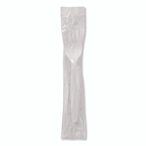 Mediumweight Polypropylene Cutlery, Individually Wrapped, Fork, Plastic, White, 1,000/Carton