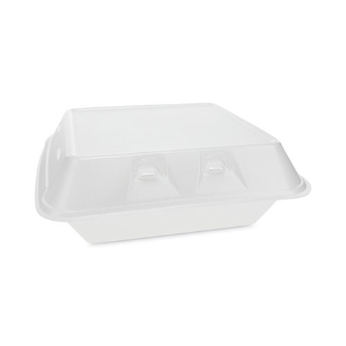 SmartLock Vented Foam Hinged Lid Container, 3 Compartments, 9 x 9.25 x 3.25, White, 150/Carton