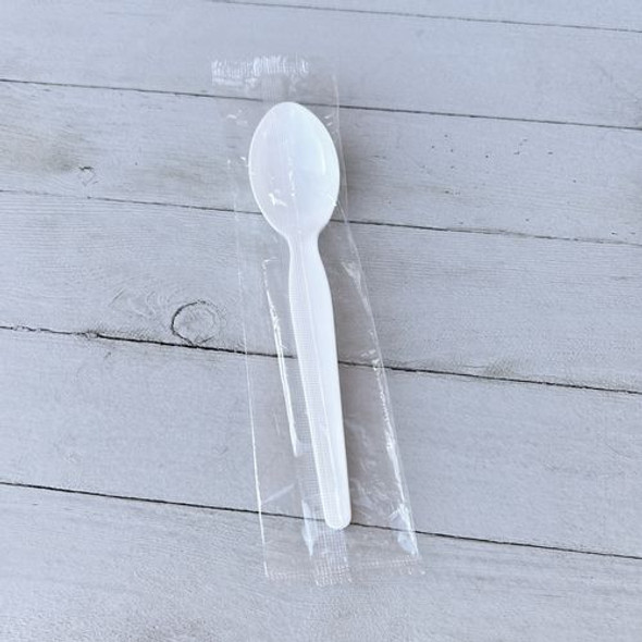 Heavyweight Wrapped Polystyrene Cutlery, Soup Spoon, Plastic, White, 1,000/Carton