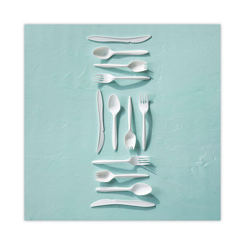 Fieldware Cutlery, Mediumweight Spork, Plastic, White, 1,000/Carton