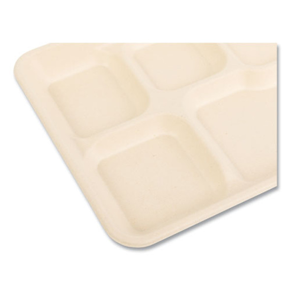 Bagasse PFAS-Free Food Tray, 5 Compartments, 8.26 x 0.98 x 10.9, Tan, Sugarcane, 500/Carton