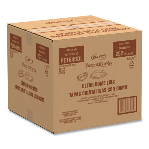 PresentaBowls Lids, Clear, Fits 24 oz to 64 oz Bowls, 7.3" Diameter x 1.1" h, Plastic, 252/Carton