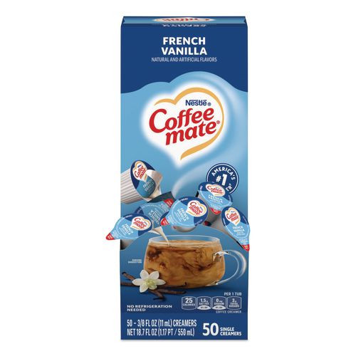 Liquid Coffee Creamer, French Vanilla, 0.38 oz Mini Cups, 50/Box