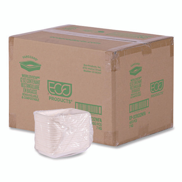 WorldView Vanguard Rectangular Container, 12 oz, 7 x 4.75 x 1, Sugarcane Fiber, White, 400/Carton