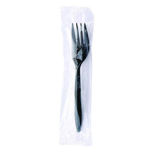 Mediumweight Wrapped Polypropylene Cutlery, Fork, Plastic, Black, 1,000/Carton