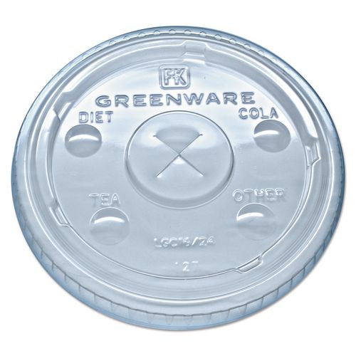 Greenware Cold Drink Lids, X-Slot, Fits 16 oz/18 oz/24 oz Cold Cups, Sugarcane, Clear, 1,000/Carton