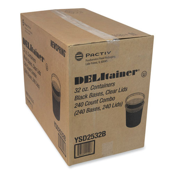 Newspring DELItainer Microwavable Container, 32 oz, 4.55 x 4.55 x 5.55, Black/Clear, Plastic, 240/Carton