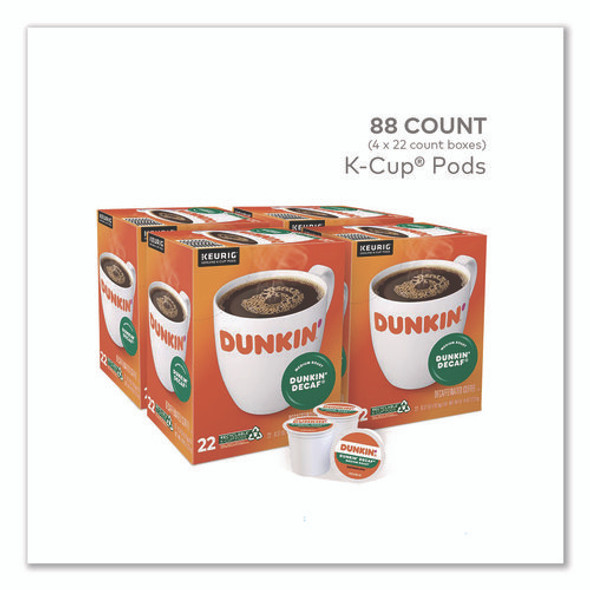 K-Cups, Dunkin' Decaf, 0.37 oz, 22/Box, 4 Boxes/Carton