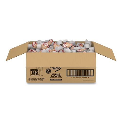 Bulk Liquid Coffee Creamer, Vanilla Caramel, 0.38 oz Mini Cups, 180/Carton