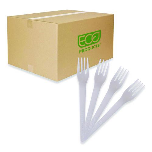 Plantware Compostable Cutlery, Fork, Plastic, Pearl White, 50/Pack, 20 Packs/Carton