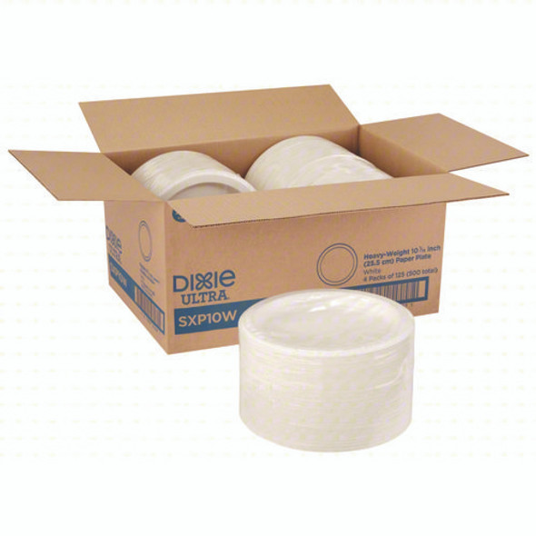 Heavy-Weight Paper Plates, 10" dia, White, 125/Pack, 4 Packs/Carton