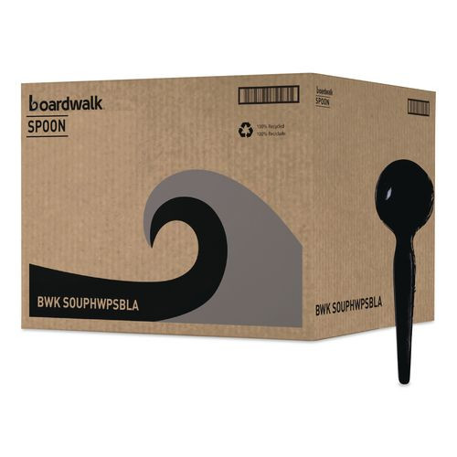 Heavyweight Polystyrene Cutlery, Soup Spoon, Plastic, Black, 1,000/Carton