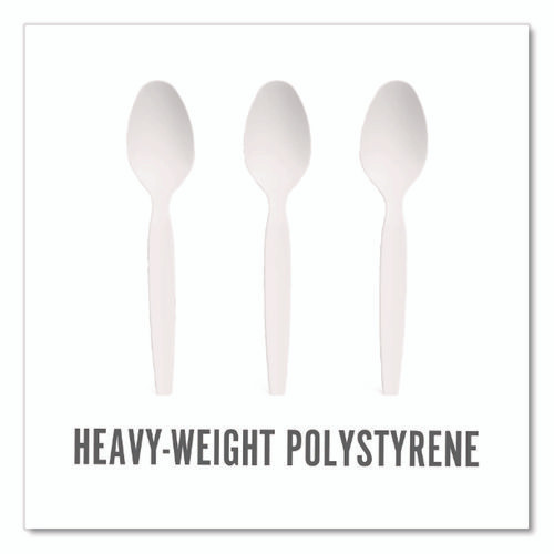 Heavyweight Plastic Cutlery, Spoon, Plastic, White, 100/Pack