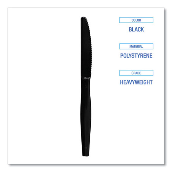 Heavyweight Polystyrene Cutlery, Knife, Plastic, Black, 1,000/Carton