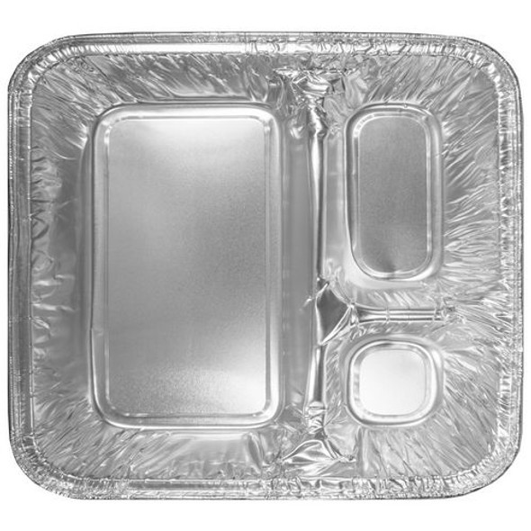 Three-Compartment Oblong Food Container, 24 oz, 6.38 x 1.47 x 8, Silver, Aluminum, 500/Carton