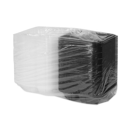 EarthChoice Vented Dual Color Microwavable Hinged Lid Container, 3 Compartments, 33 oz, Black/Clear, Plastic, 150/Carton