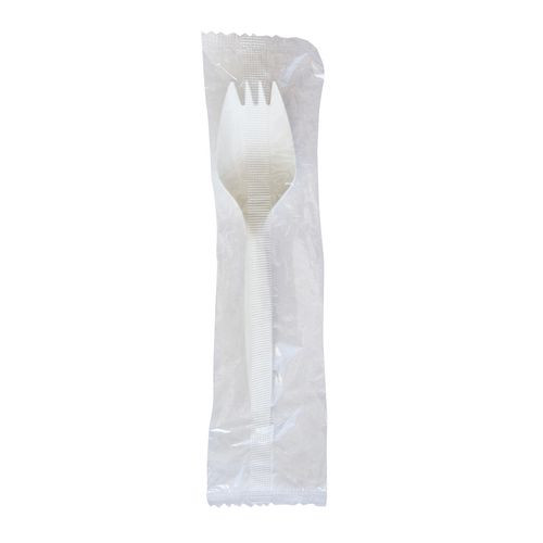 Mediumweight Wrapped Polypropylene Cutlery, Spork, Plastic, White, 1,000/Carton