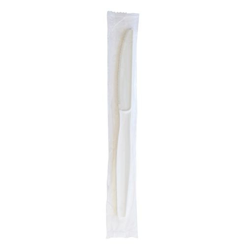 Heavyweight Wrapped Polystyrene Cutlery, Knife, Plastic, White, 1,000/Carton