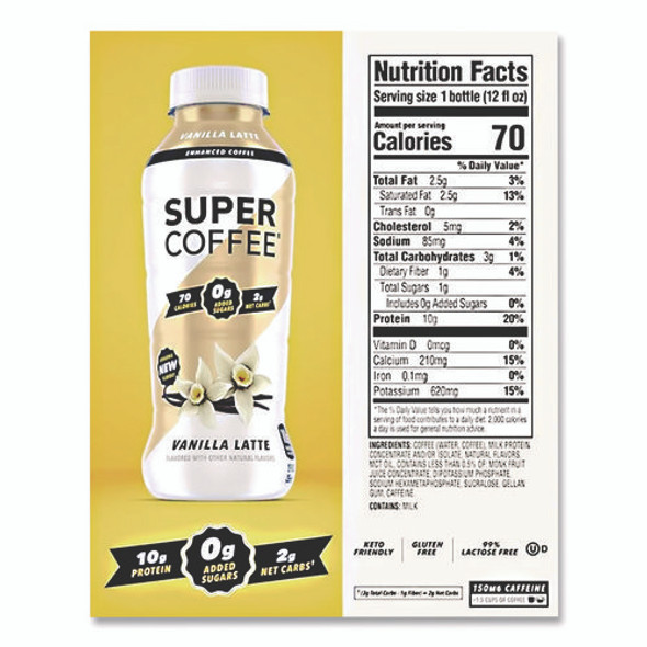 Super Coffee Ready-to-Drink Coffee, Vanilla Latte, 12 oz Bottle, 12/Carton