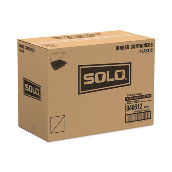 Creative Carryouts Hinged Plastic Hot Deli Boxes, 24 oz, 7.87 x 5.4 x 2.1, Black/Clear, 200/Carton