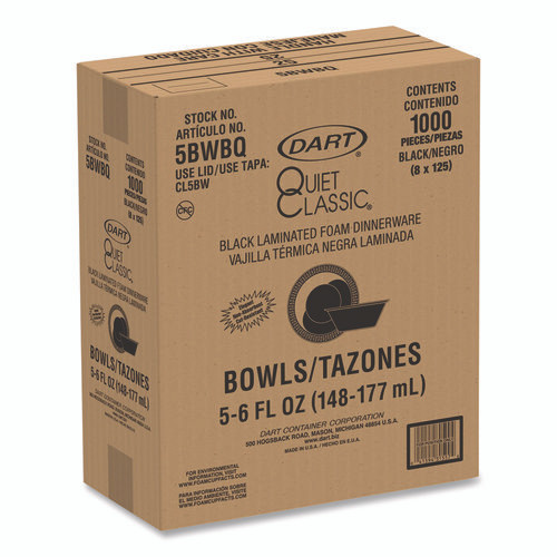 Quiet Classic Laminated Foam Dinnerware, Bowl, 5 oz, Black, 125/Sleeve, 8 Sleeves/Carton