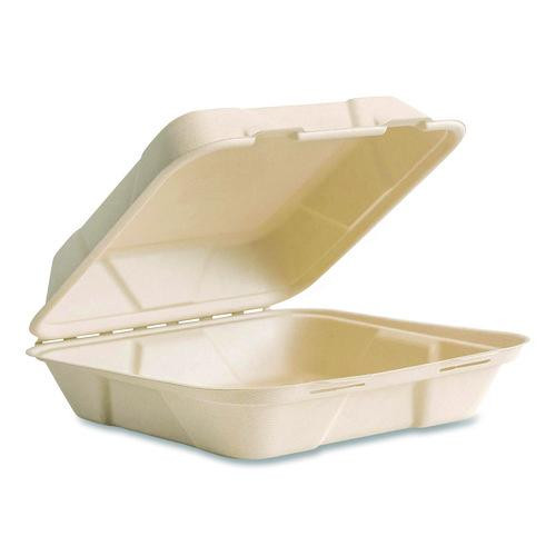 Nourish Molded Fiber Takeout Containers, Compostable, 9 x 9 x 3, White, Sugarcane, 200/Carton