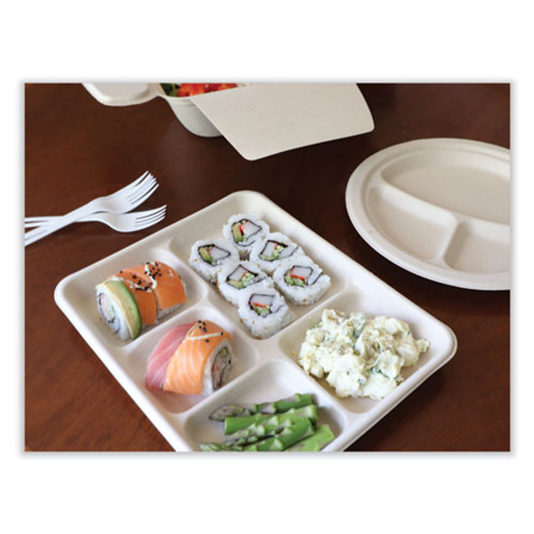 Fiber Trays, 5 Compartments, 8.5 x 10.24 x 1.01, Natural, Paper, 400/Carton
