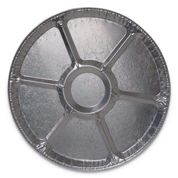 Aluminum Cater Trays, 7-Compartment Lazy Susan, 16" Diameter x 0.81" h, Silver, 50/Carton